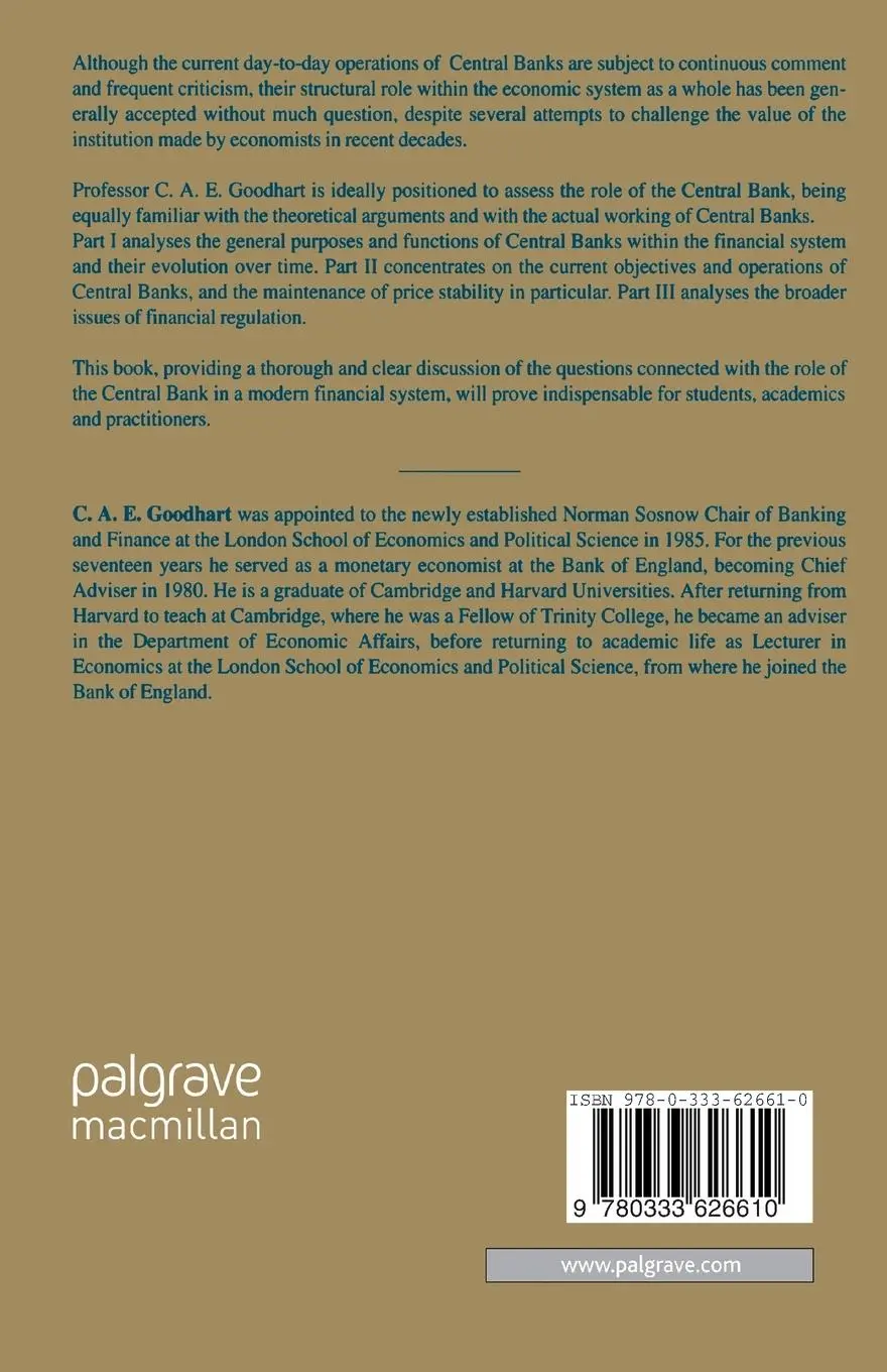 Rückseite: 9780333626610 | The Central Bank and the Financial System | C. Goodhart | Taschenbuch
