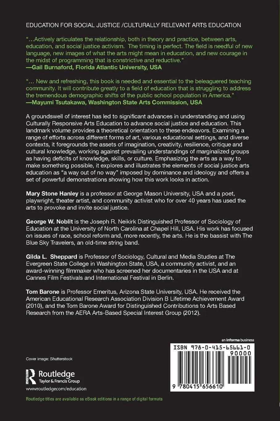 Rückseite: 9780415656610 | Culturally Relevant Arts Education for Social Justice | Hanley (u. a.)