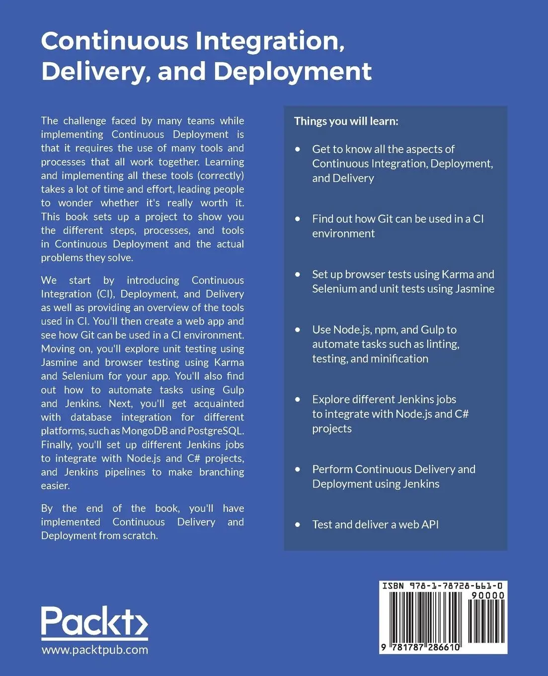 Rückseite: 9781787286610 | Continuous Integration, Delivery, and Deployment | Sander Rossel
