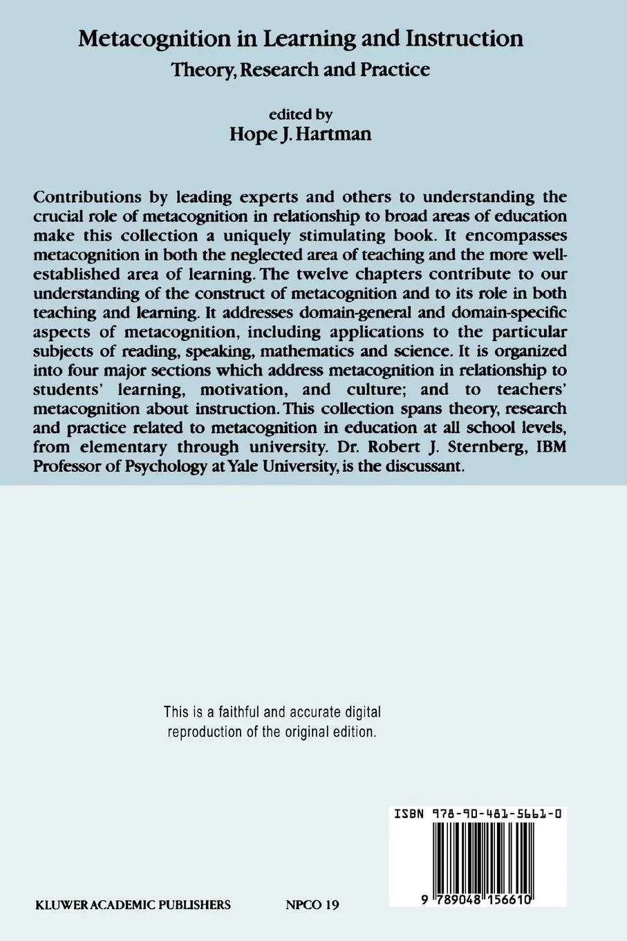 Rückseite: 9789048156610 | Metacognition in Learning and Instruction | Hope J. Hartman | Buch