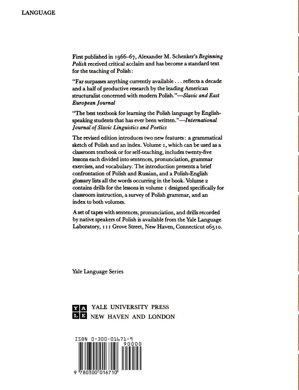 Rückseite: 9780300016710 | Beginning Polish, Revised Edition, Volume Two | Alexander M. Schenker