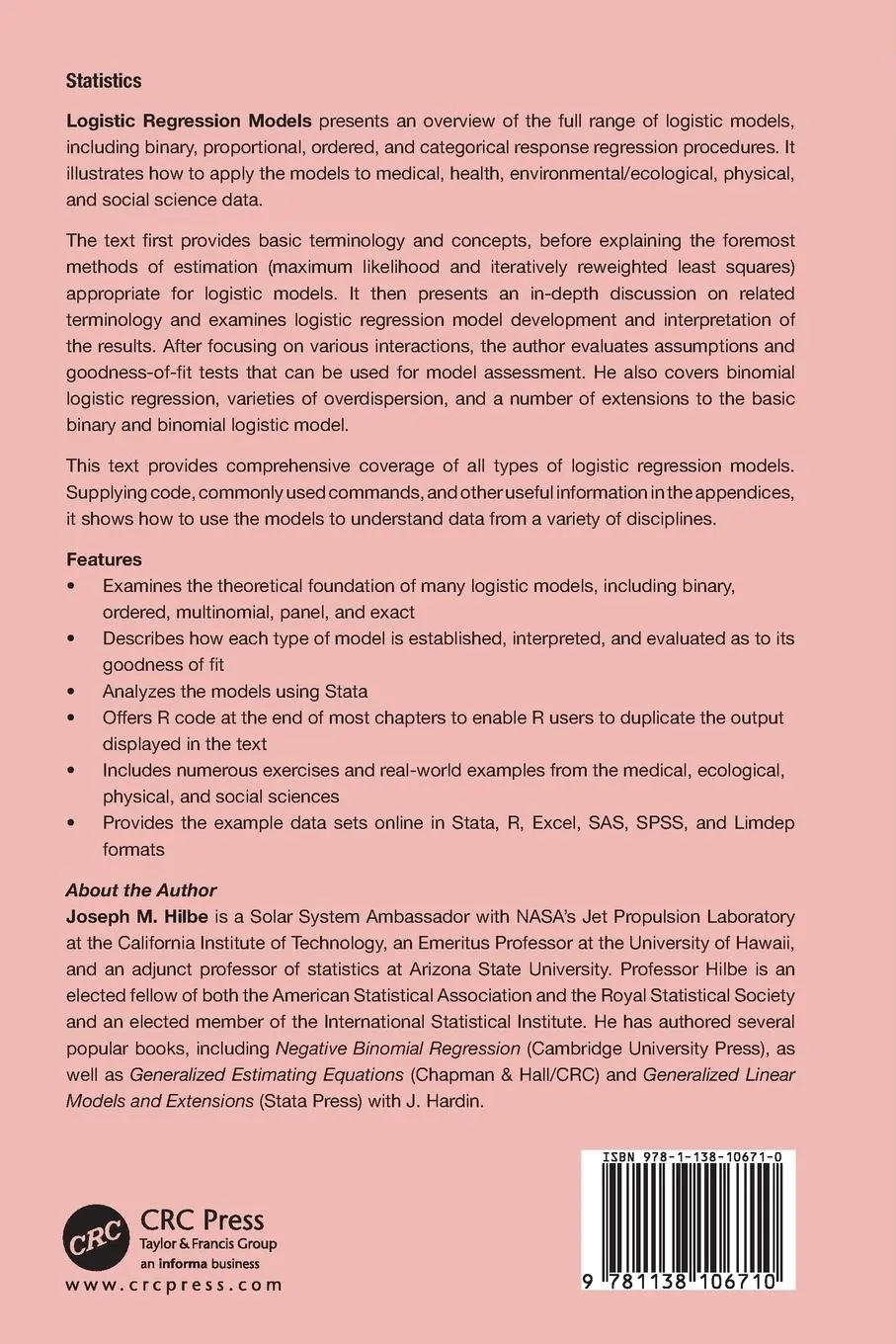 Rückseite: 9781138106710 | Logistic Regression Models | Joseph M. Hilbe | Taschenbuch | Englisch