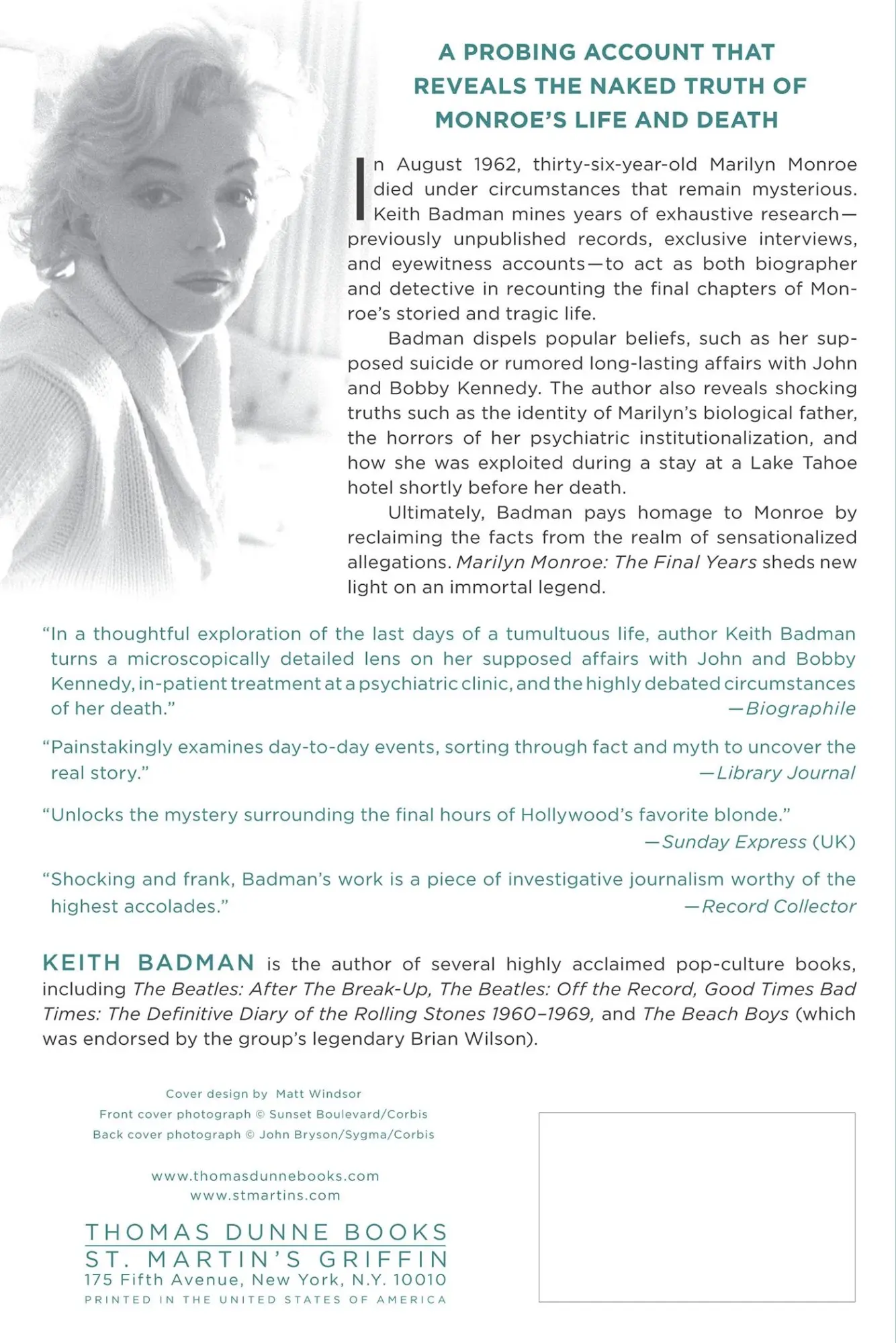 Rückseite: 9781250036810 | MARILYN MONROE | Keith Badman | Taschenbuch | Paperback | Englisch