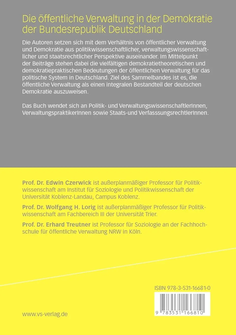 Rückseite: 9783531166810 | Die öffentliche Verwaltung in der Demokratie der Bundesrepublik...