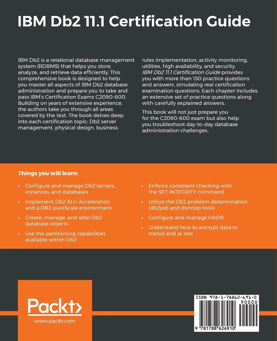 Rückseite: 9781788626910 | IBM Db2 11.1 Certification Guide | Robert Collins (u. a.) | Buch