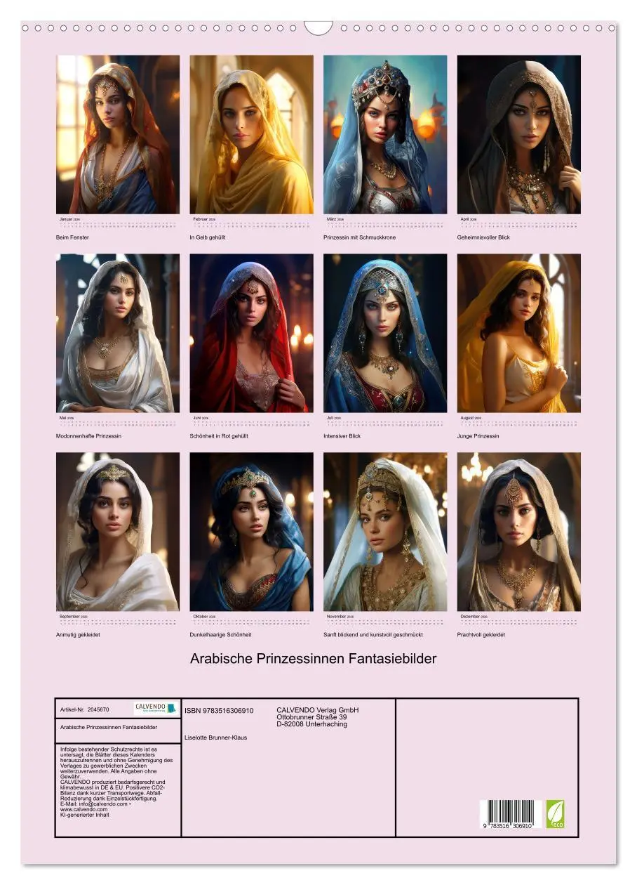 Bild: 9783516306910 | Arabische Prinzessinnen Fantasiebilder (Wandkalender 2026 DIN A2...