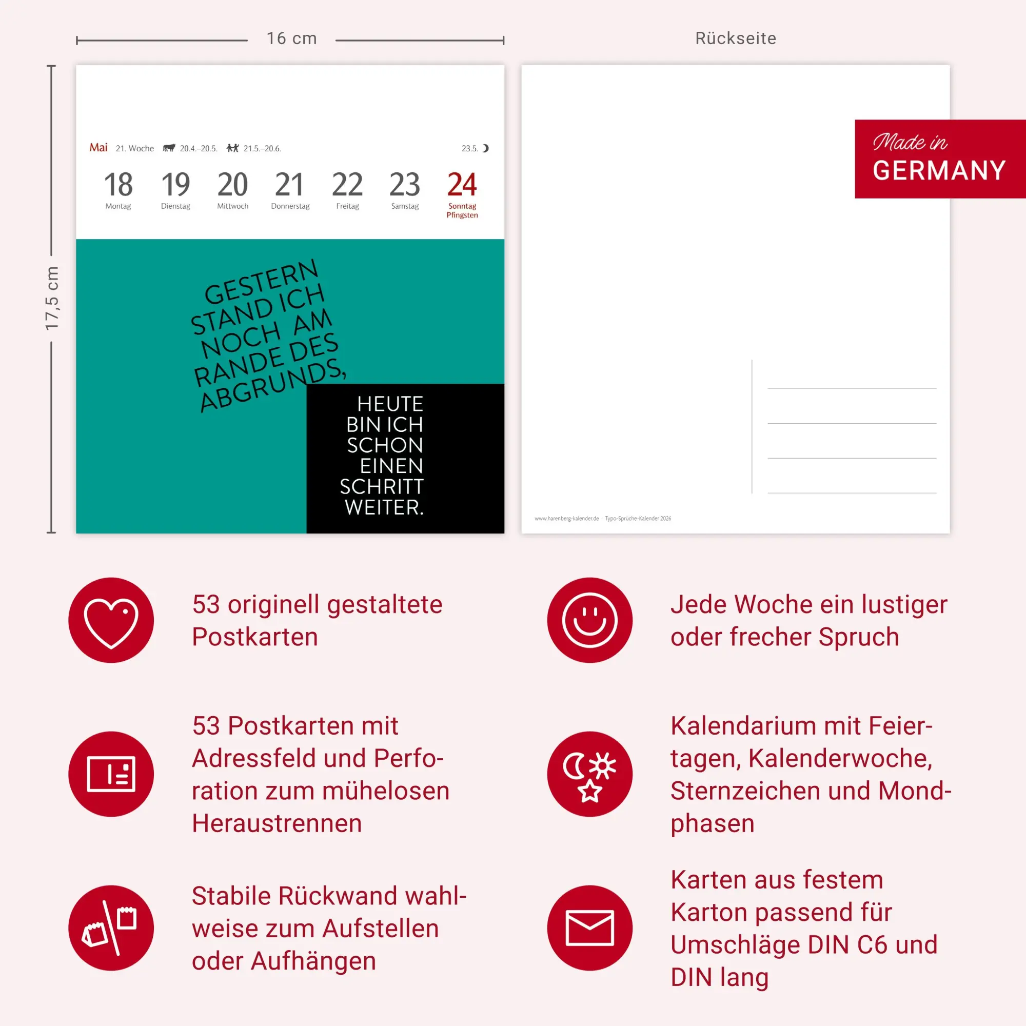 Bild: 9783840036910 | Typo-Sprüche-Kalender Postkartenkalender 2026 - Mit 53 Postkarten