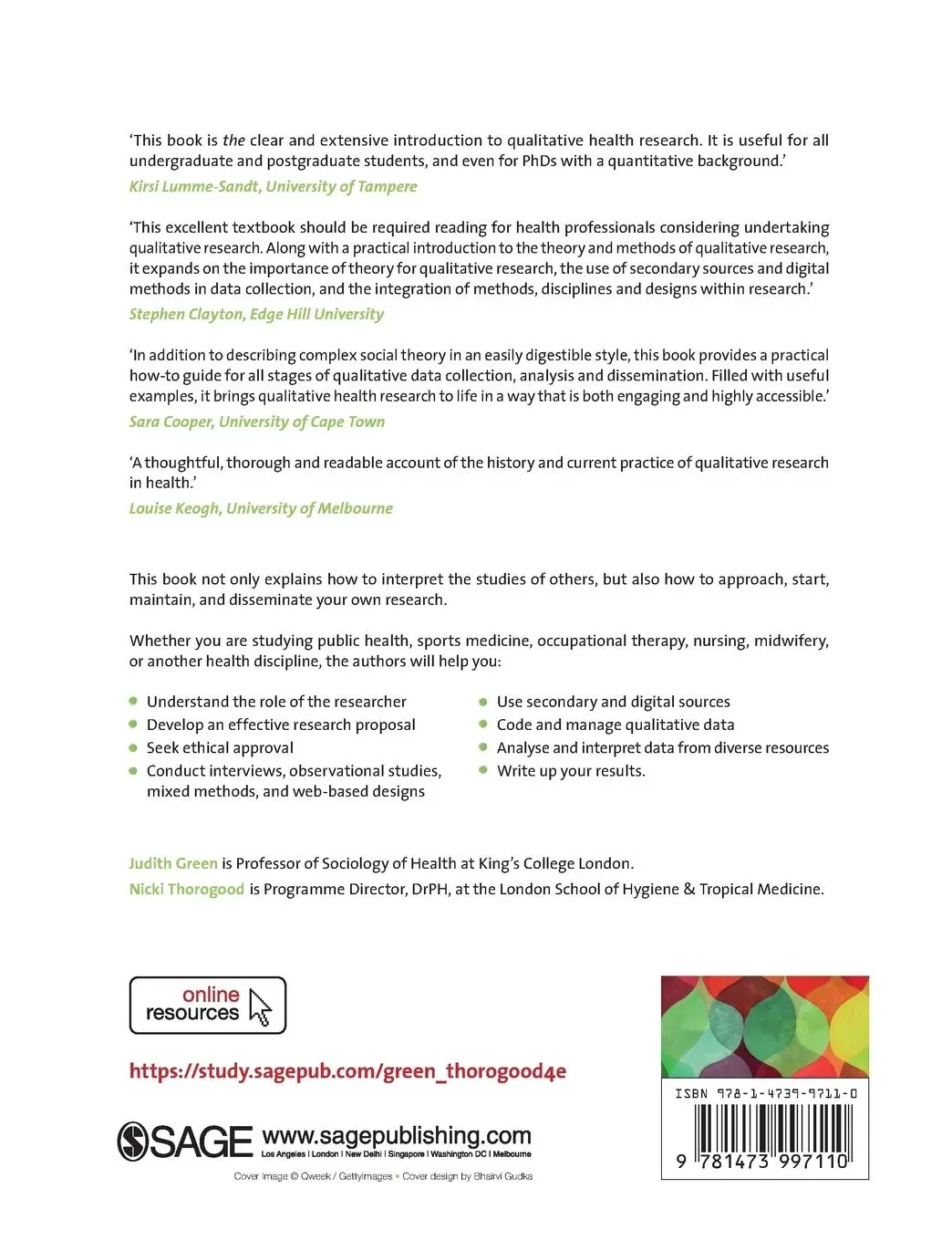 Rückseite: 9781473997110 | Qualitative Methods for Health Research | Judith Green (u. a.) | Buch