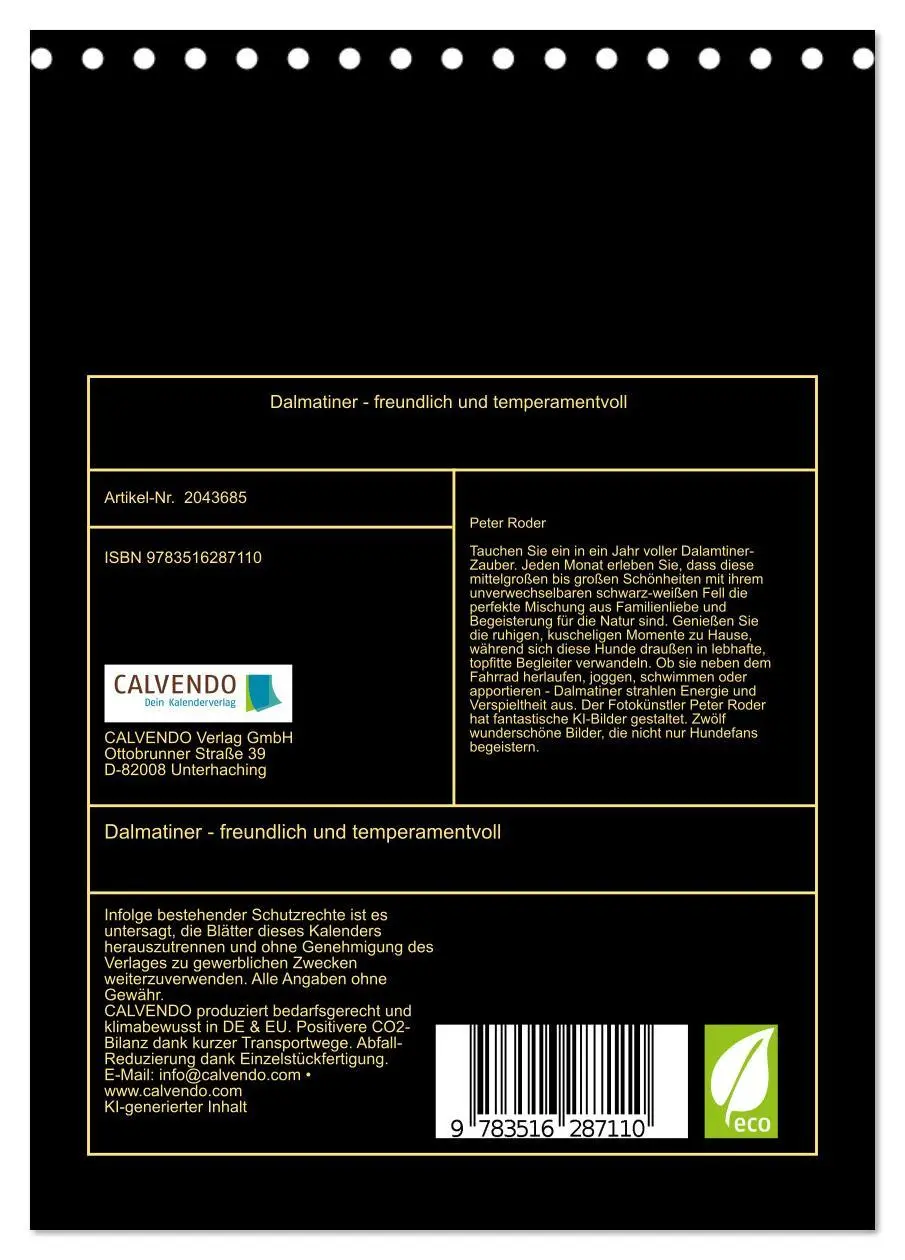 Bild: 9783516287110 | Dalmatiner - freundlich und temperamentvoll (Tischkalender 2026 DIN...