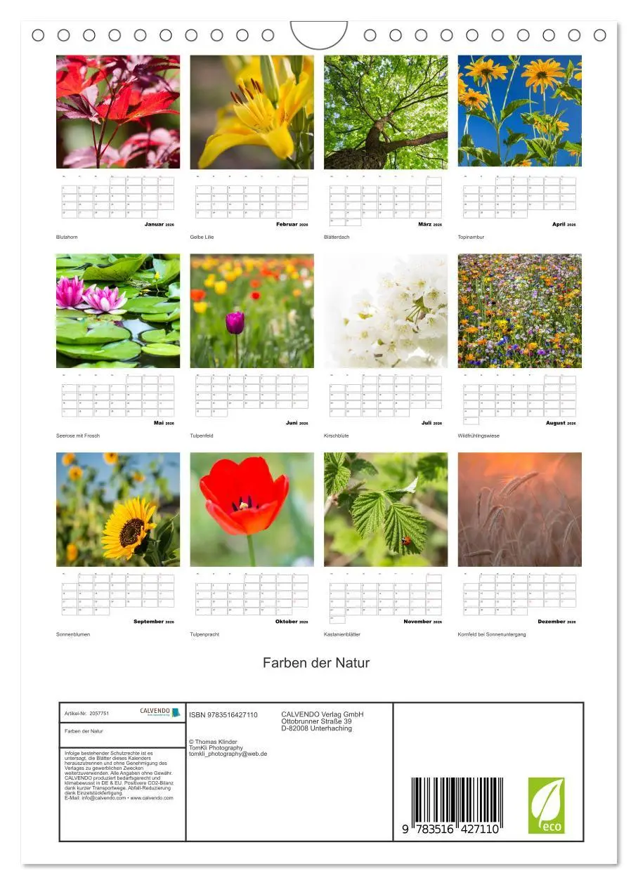 Bild: 9783516427110 | Farben der Natur (Wandkalender 2026 DIN A4 hoch), CALVENDO...