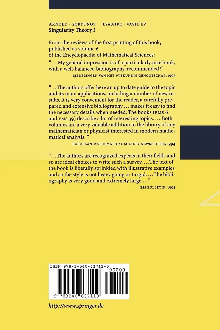 Rückseite: 9783540637110 | Singularity Theory I | V. I. Arnold (u. a.) | Taschenbuch | v | 1998