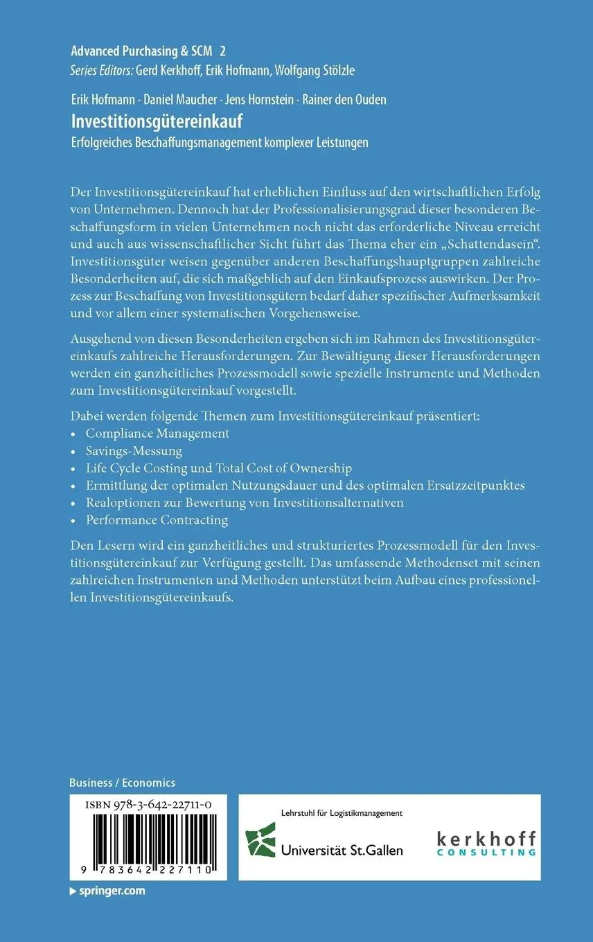 Rückseite: 9783642227110 | Investitionsgütereinkauf | Erik Hofmann (u. a.) | Buch | xiii | 2011