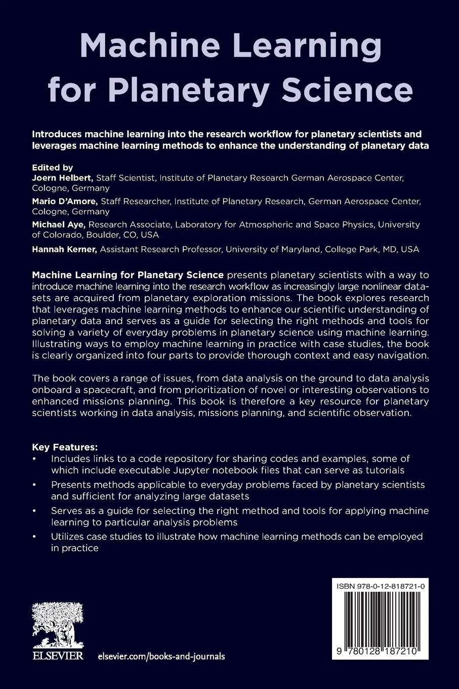 Rückseite: 9780128187210 | Machine Learning for Planetary Science | Joern Helbert (u. a.) | Buch