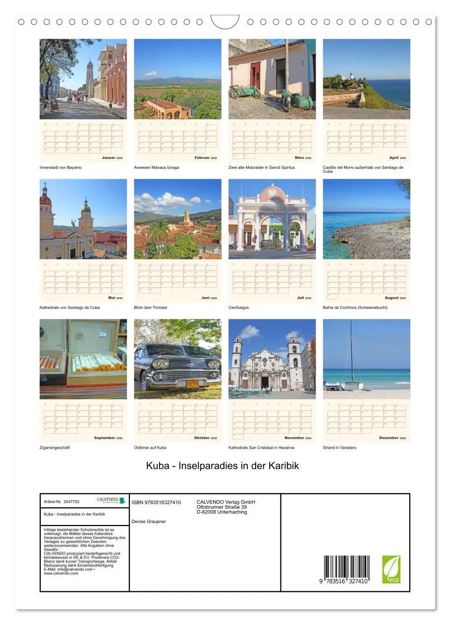 Bild: 9783516327410 | Kuba - Inselparadies in der Karibik (Wandkalender 2026 DIN A3...