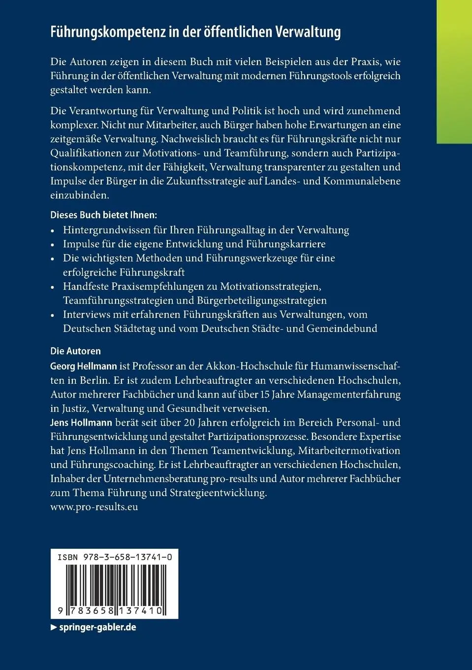 Rückseite: 9783658137410 | Führungskompetenz in der öffentlichen Verwaltung | Hollmann (u. a.)