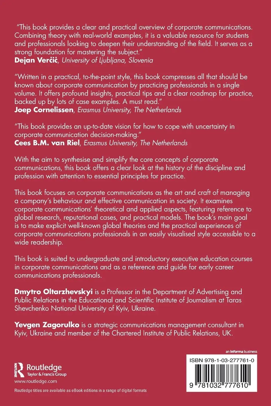 Rückseite: 9781032777610 | Understanding Corporate Communications | Dmytro Oltarzhevskyi (u. a.)
