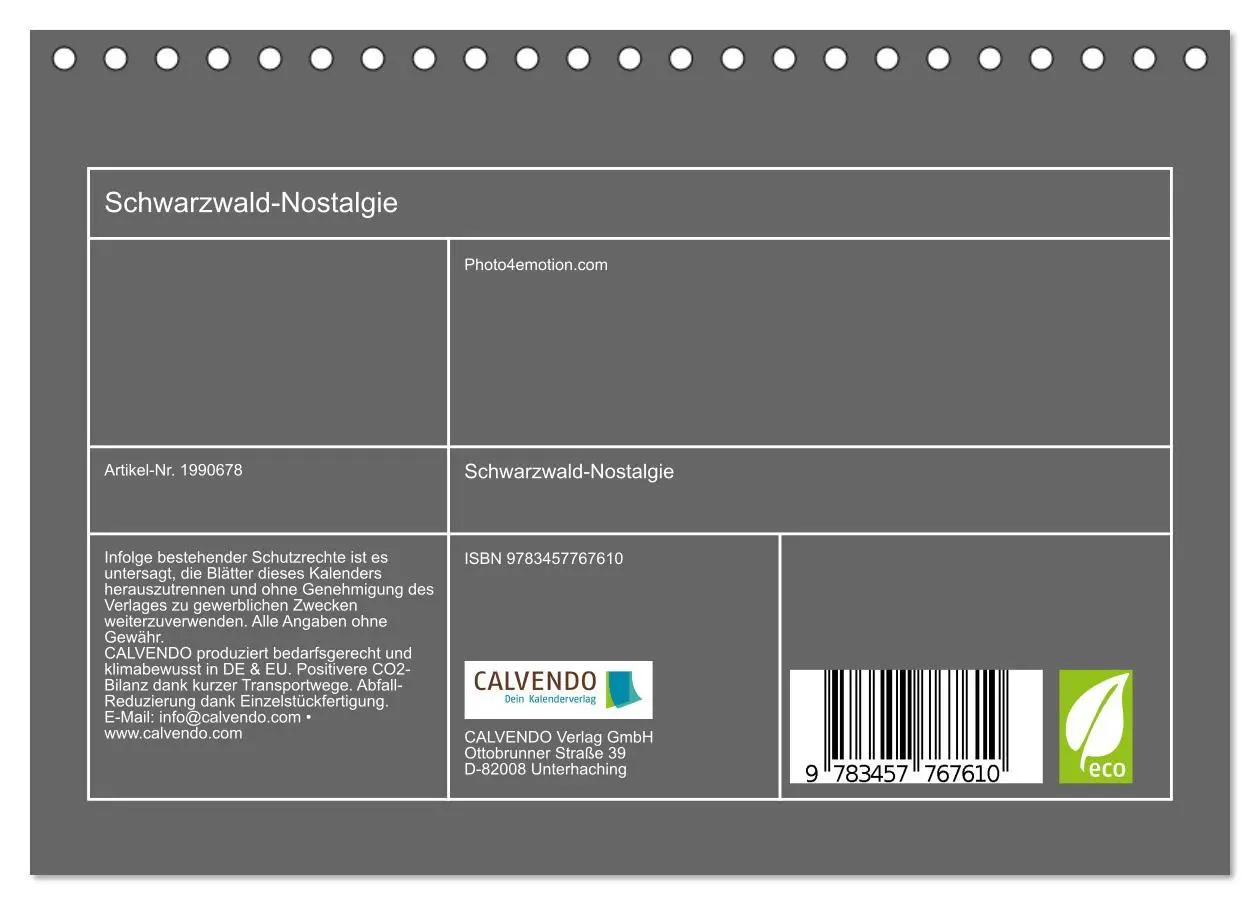 Bild: 9783457767610 | Schwarzwald-Nostalgie (Tischkalender 2026 DIN A5 quer), CALVENDO...