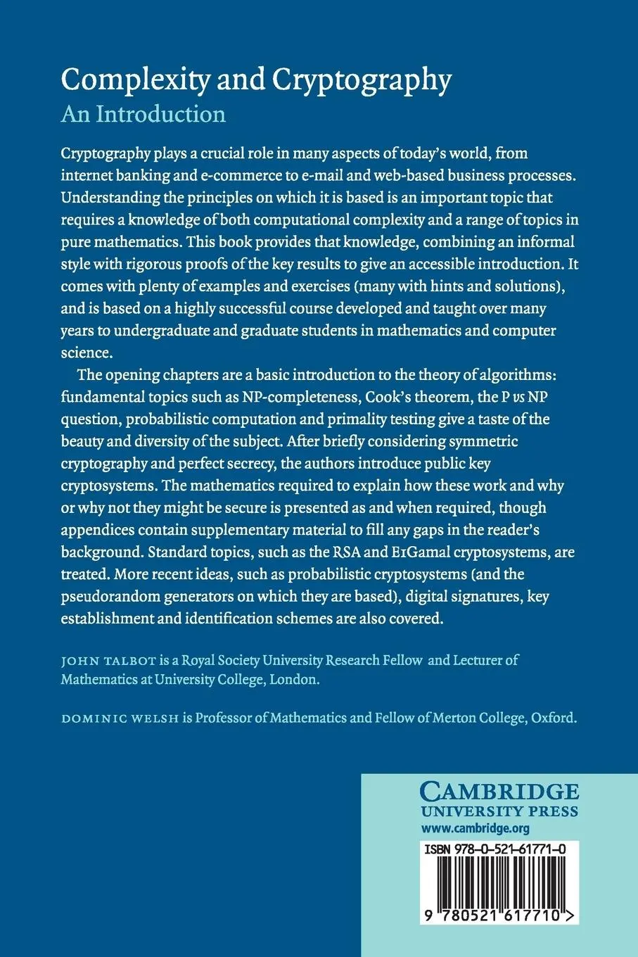 Rückseite: 9780521617710 | Complexity and Cryptography | John Talbot (u. a.) | Taschenbuch | 2018