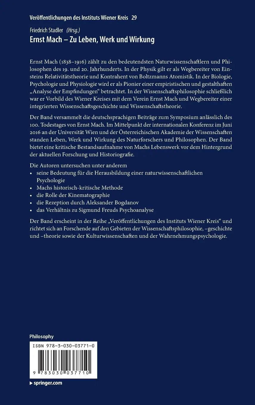Rückseite: 9783030037710 | Ernst Mach - Zu Leben, Werk und Wirkung | Friedrich Stadler | Buch
