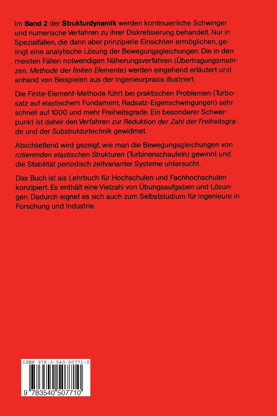 Rückseite: 9783540507710 | Strukturdynamik | Band 2: Kontinua und ihre Diskretisierung | Buch