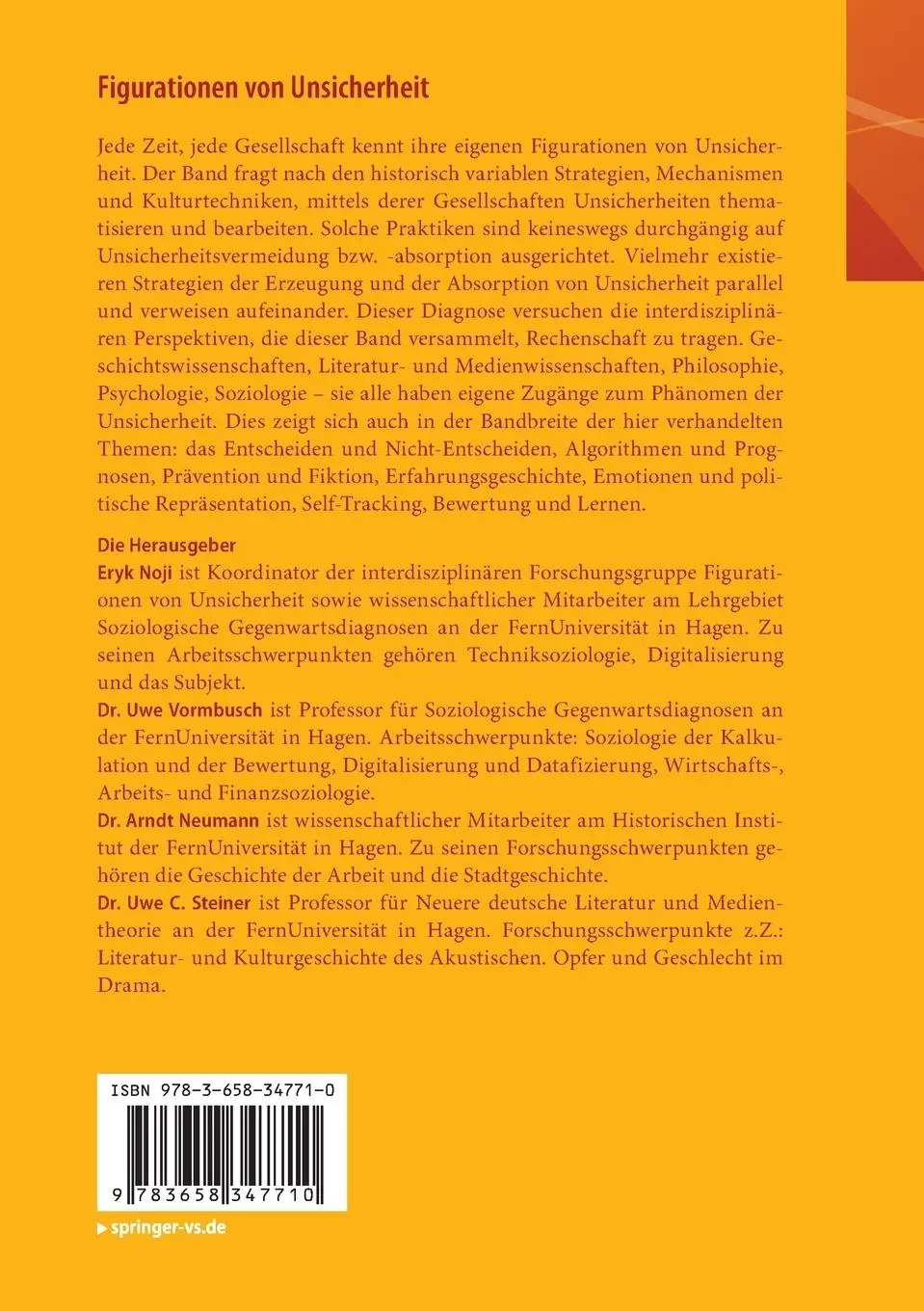 Rückseite: 9783658347710 | Figurationen von Unsicherheit | Eryk Noji (u. a.) | Taschenbuch | vi