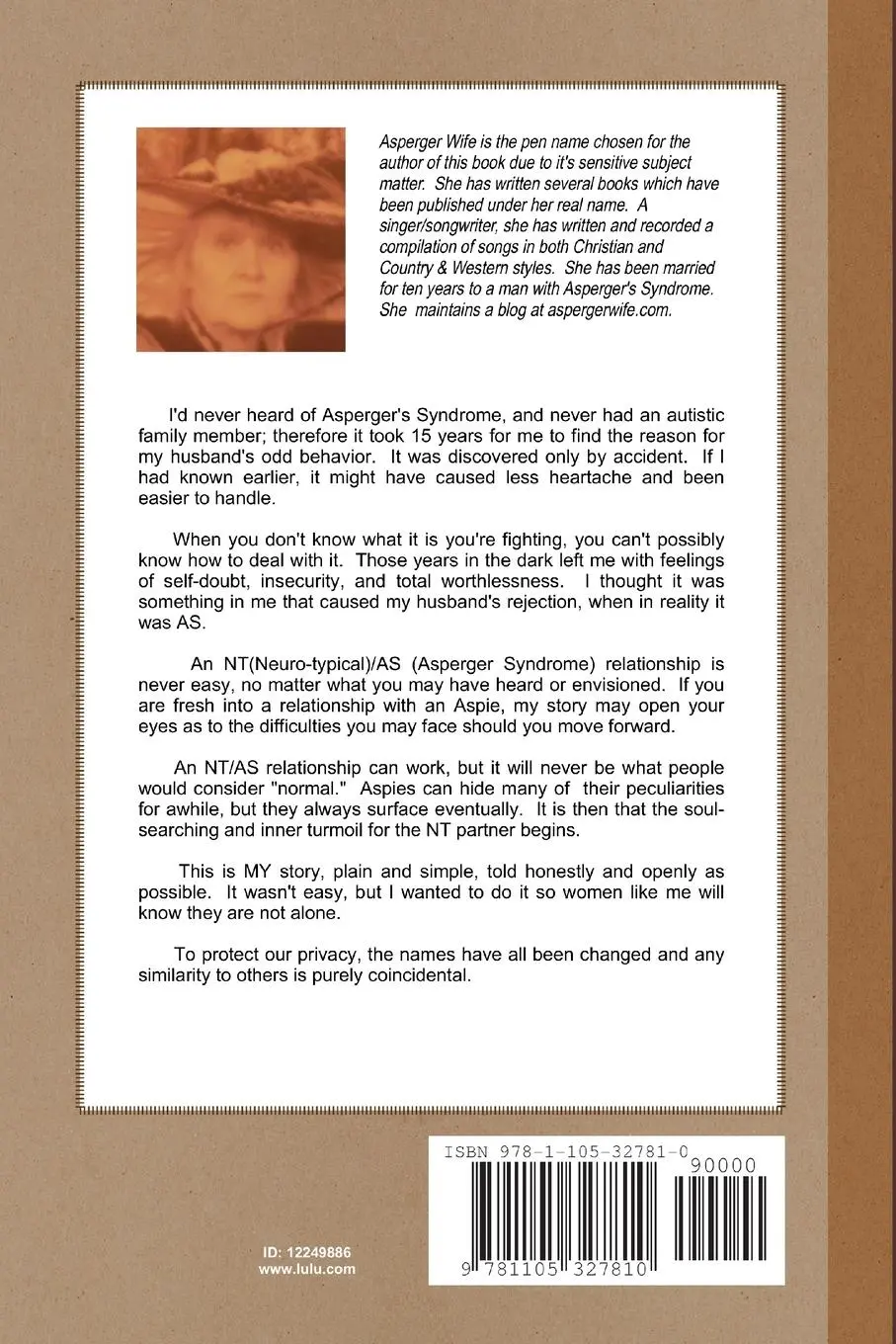Rückseite: 9781105327810 | Never A Love Song | My life as an Aspie's wife | Asperger Wife | Buch