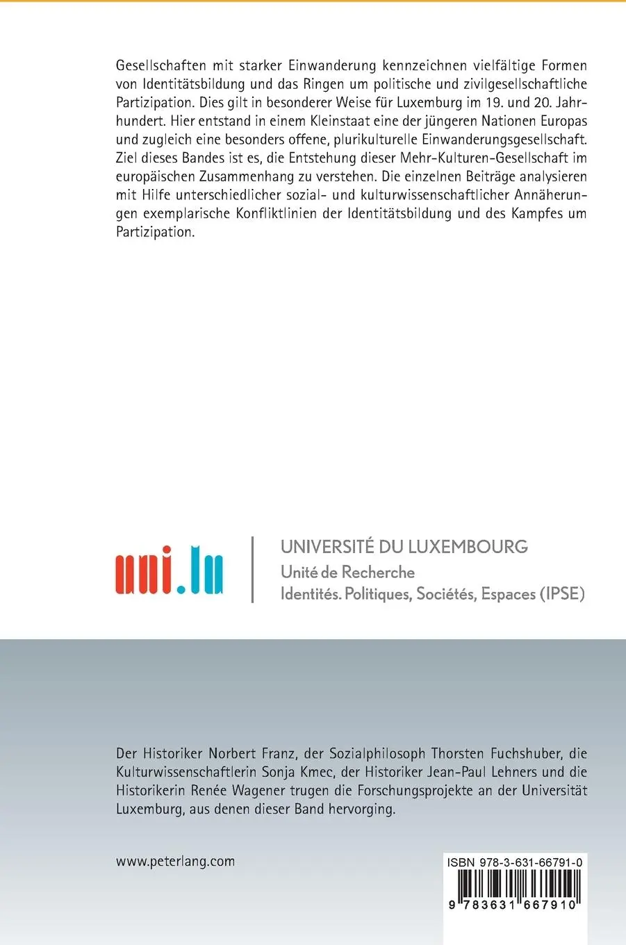 Rückseite: 9783631667910 | Identitätsbildung und Partizipation im 19. und 20. Jahrhundert | Buch