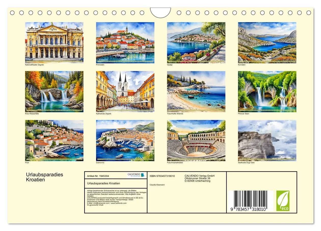 Bild: 9783457318010 | Urlaubsparadies Kroatien (Wandkalender 2026 DIN A4 quer), CALVENDO...
