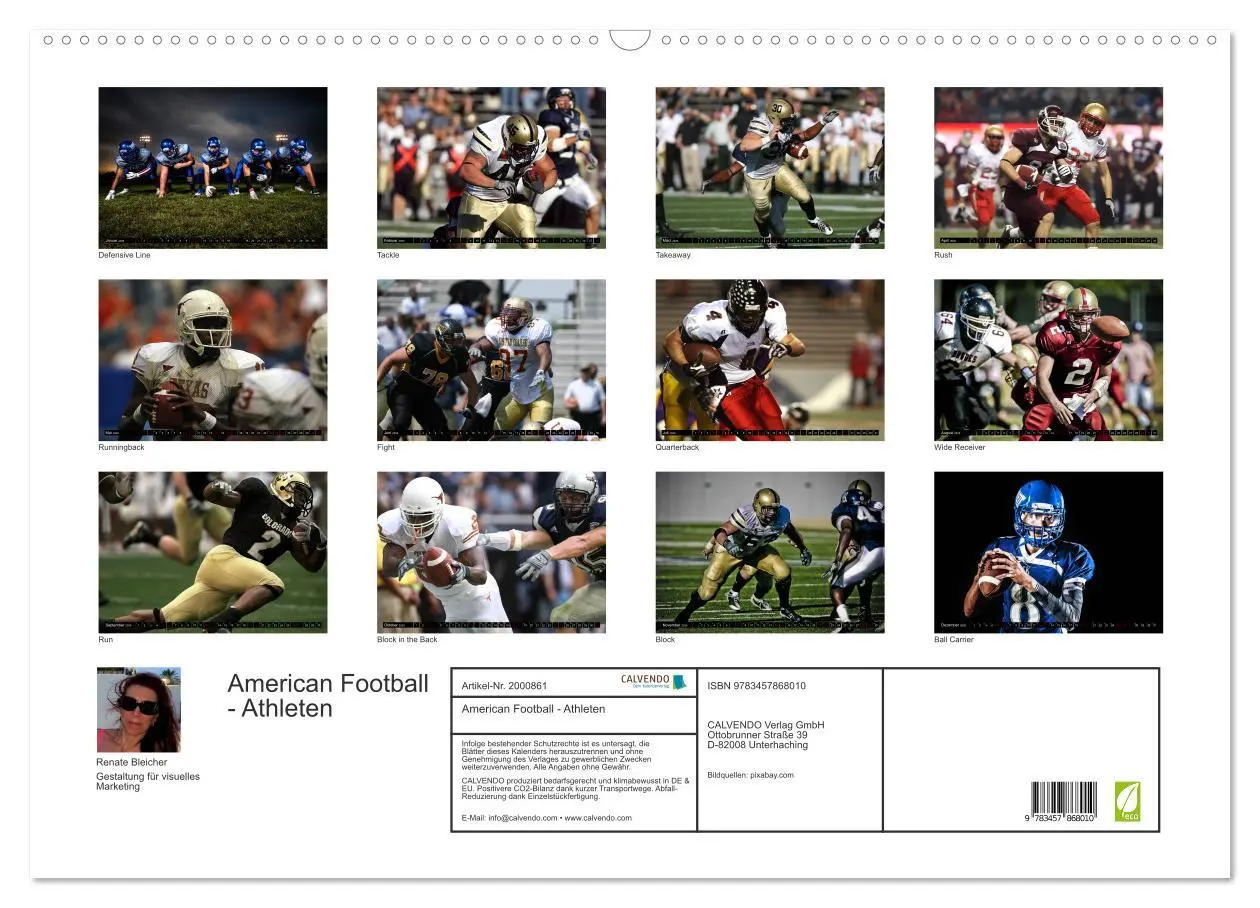 Bild: 9783457868010 | American Football - Athleten (Wandkalender 2026 DIN A2 quer),...