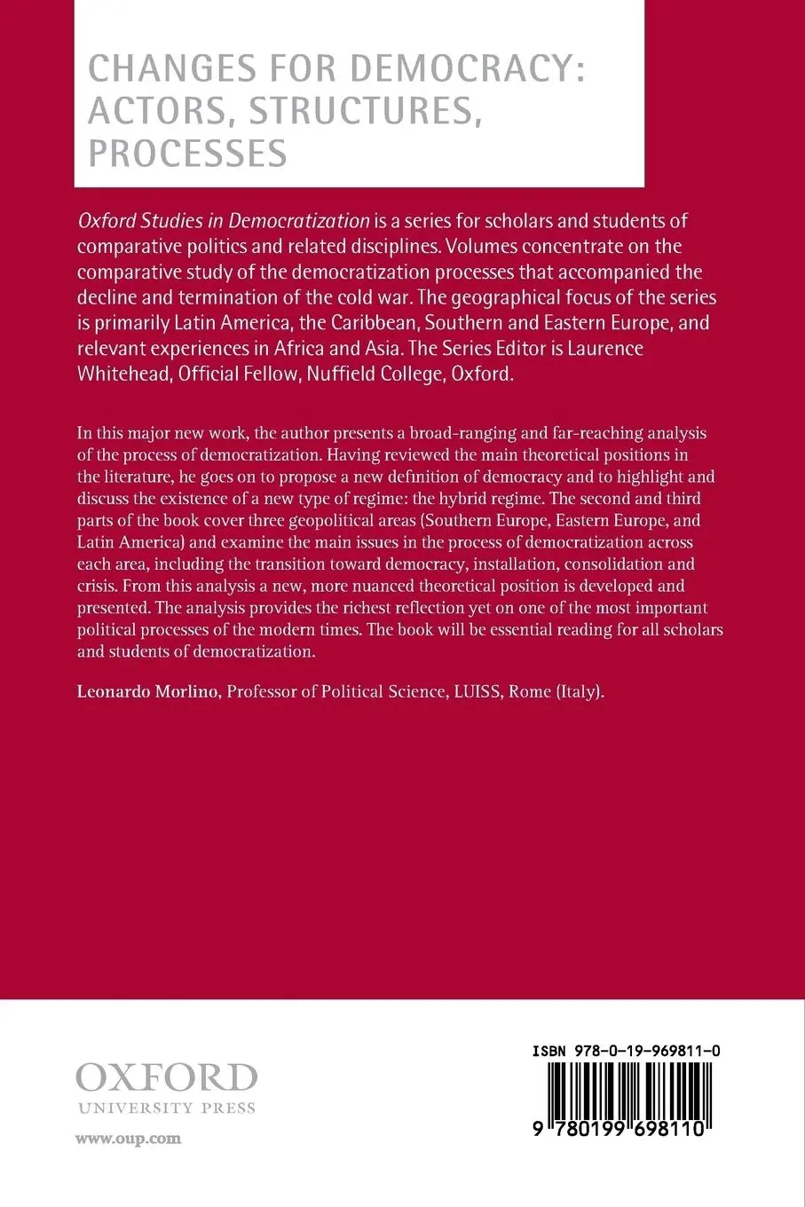 Rückseite: 9780199698110 | Changes for Democracy | Actors, Structures, Processes | Morlino | Buch