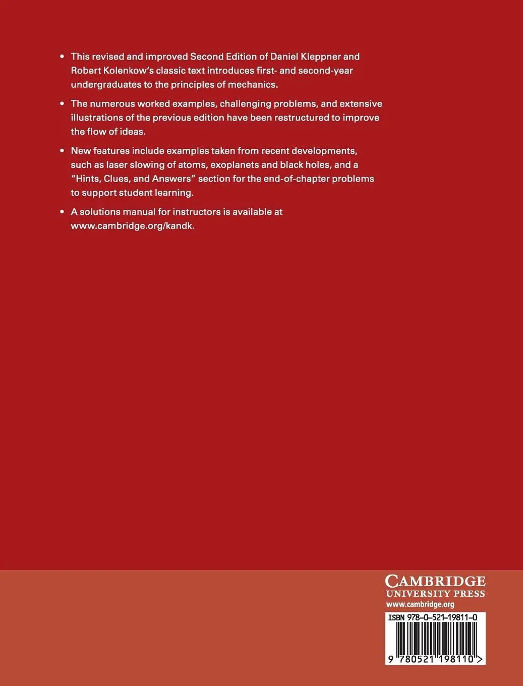 Rückseite: 9780521198110 | An Introduction to Mechanics | Daniel Kleppner (u. a.) | Buch | 2013