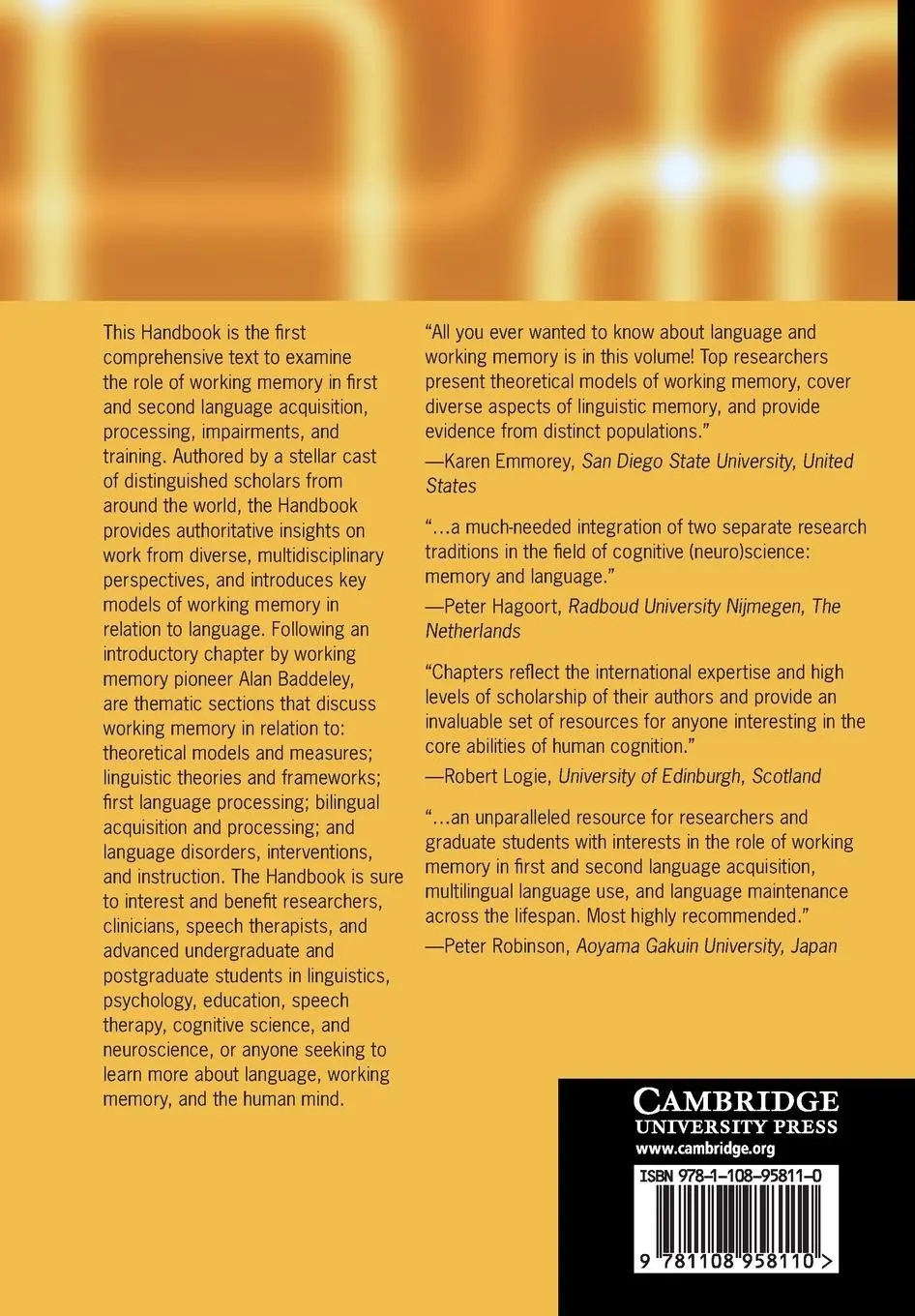 Rückseite: 9781108958110 | The Cambridge Handbook of Working Memory and Language | Taschenbuch