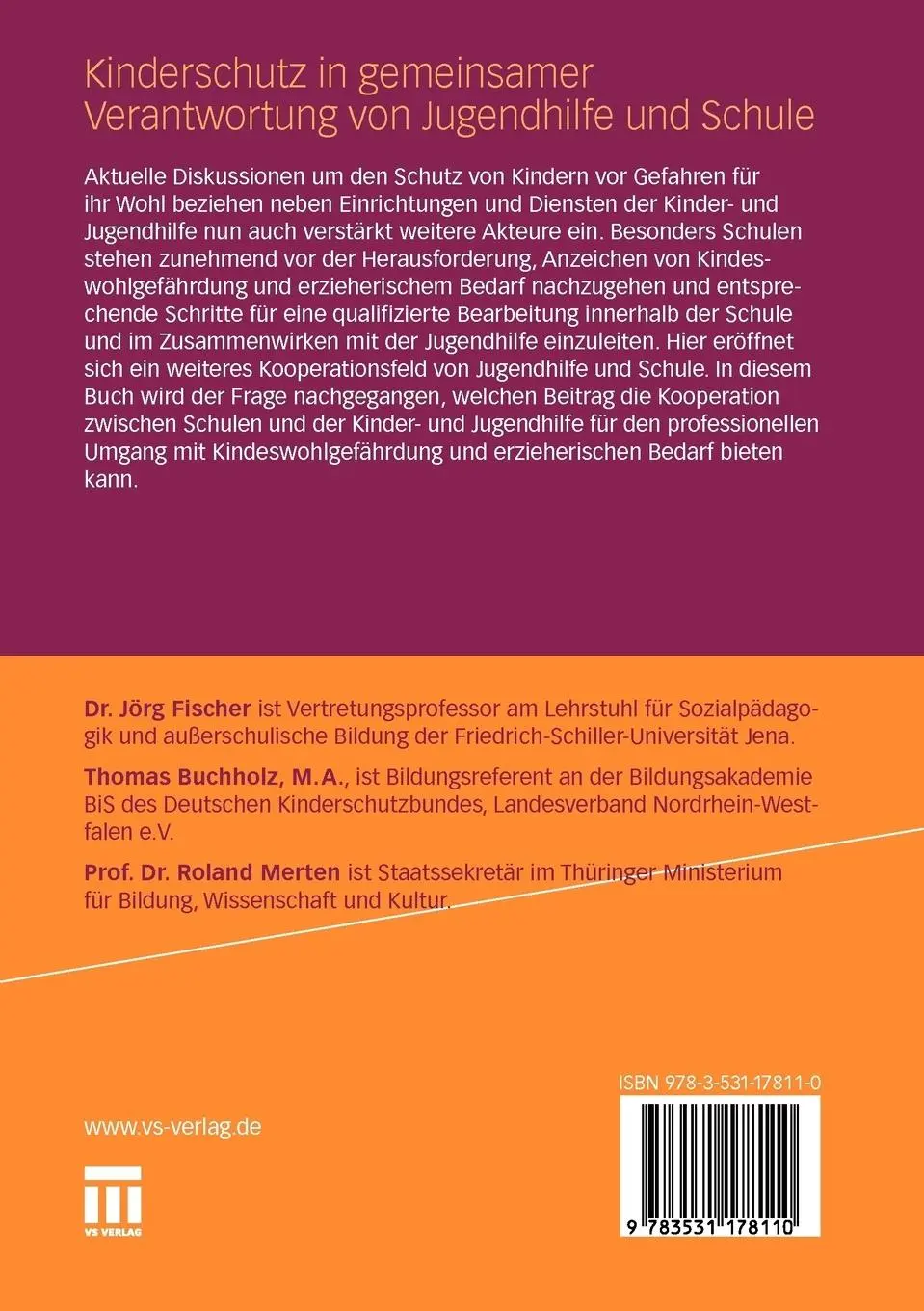 Rückseite: 9783531178110 | Kinderschutz in gemeinsamer Verantwortung von Jugendhilfe und Schule