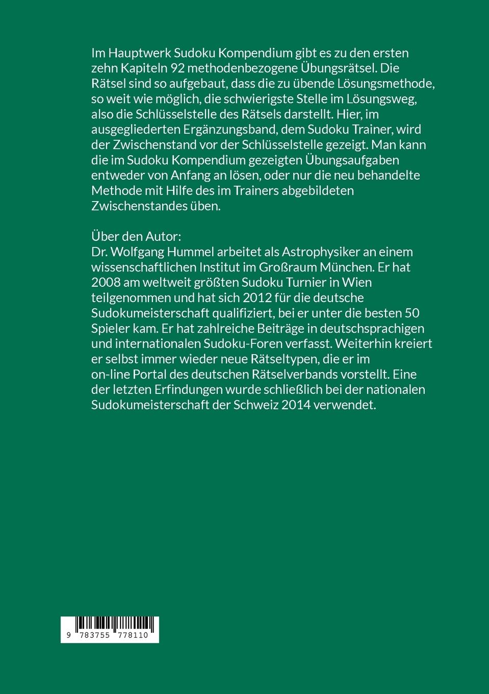 Rückseite: 9783755778110 | Sudoku Trainer | Lösungen zu den Übungsaufgaben | Wolfgang Hummel
