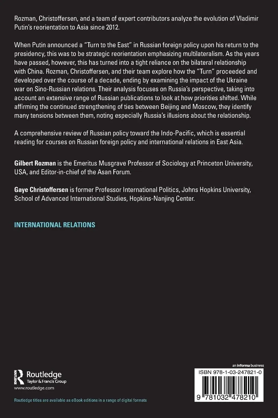 Rückseite: 9781032478210 | Putin's "Turn to the East" in the Xi Jinping Era | Rozman (u. a.)