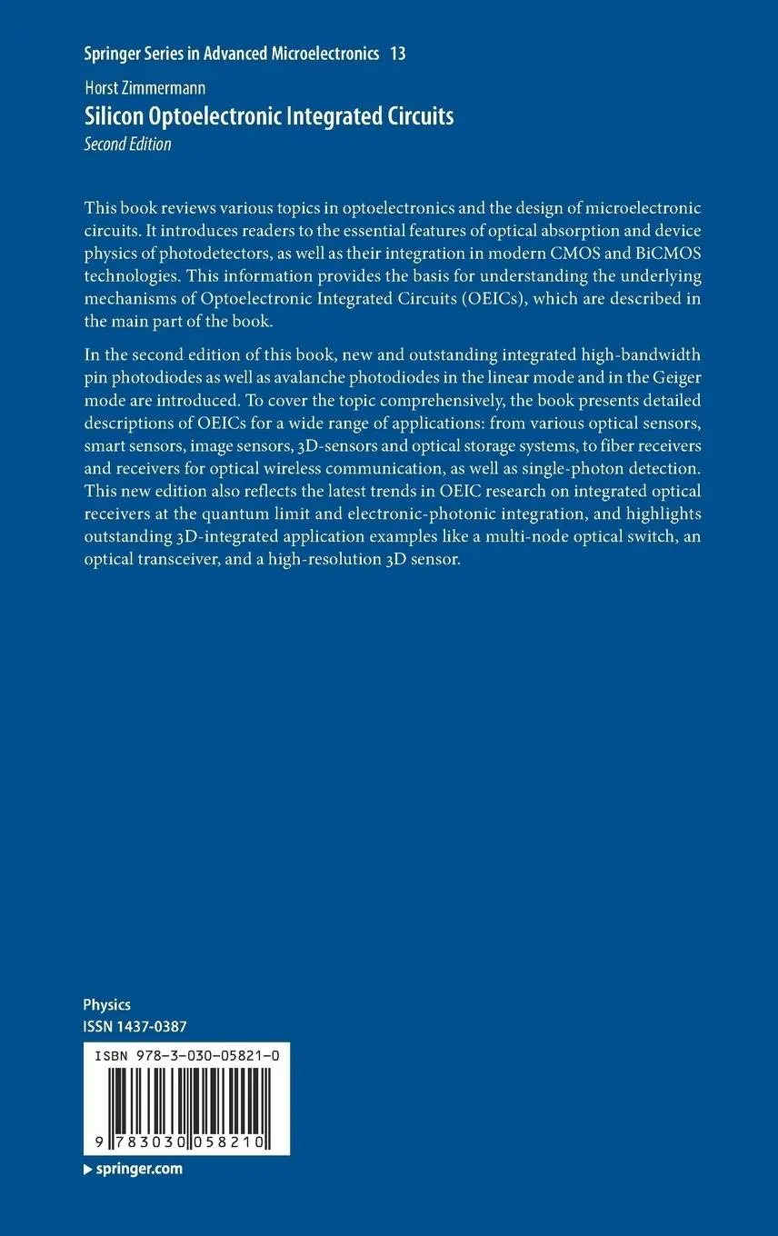 Rückseite: 9783030058210 | Silicon Optoelectronic Integrated Circuits | Horst Zimmermann | Buch