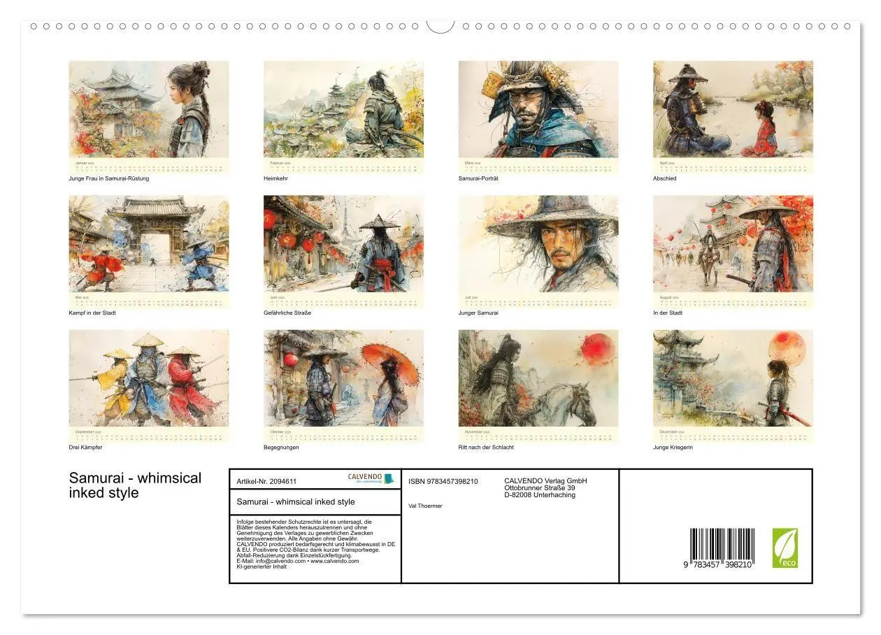 Bild: 9783457398210 | Samurai - whimsical inked style (hochwertiger Premium Wandkalender...