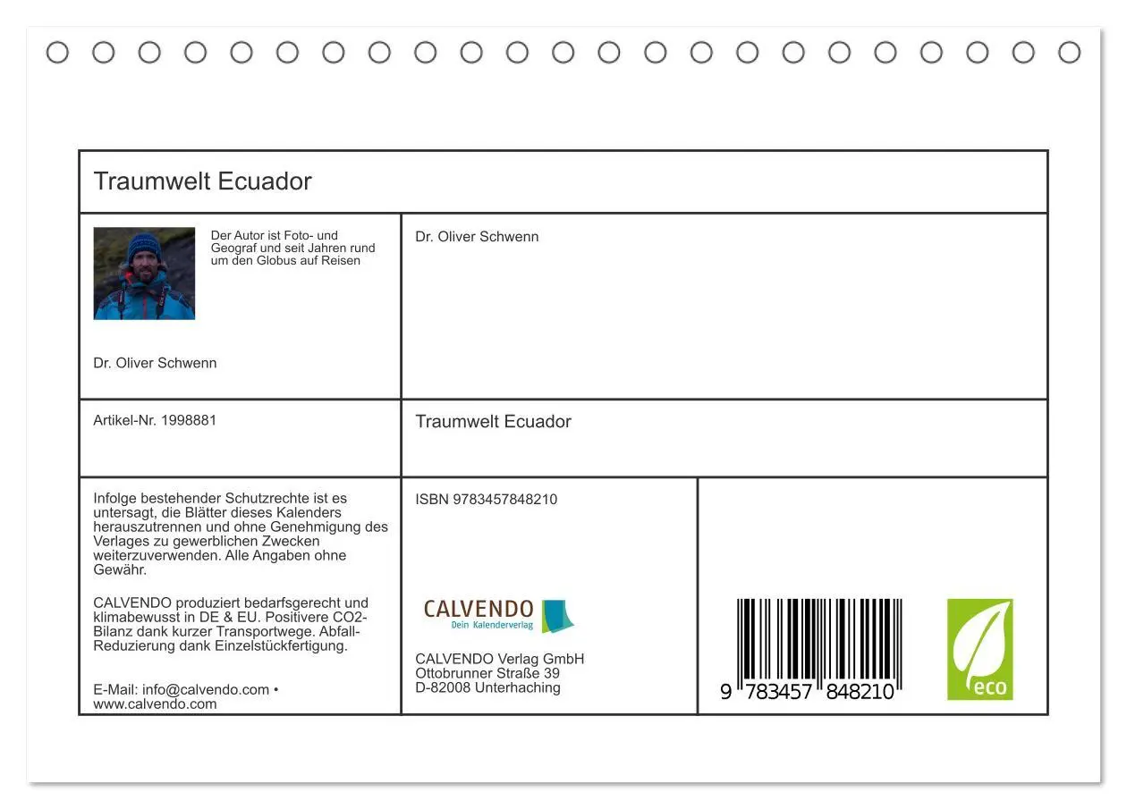 Bild: 9783457848210 | Traumwelt Ecuador (Tischkalender 2026 DIN A5 quer), CALVENDO...