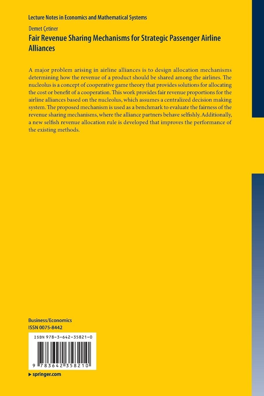 Rückseite: 9783642358210 | Fair Revenue Sharing Mechanisms for Strategic Passenger Airline...
