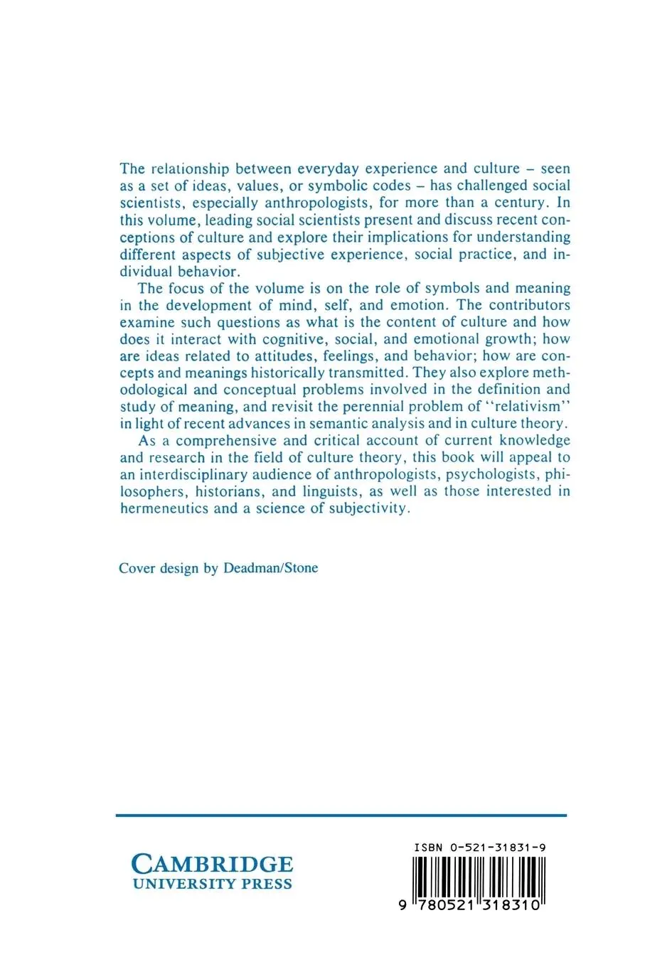 Rückseite: 9780521318310 | Culture Theory | Essays on Mind, Self and Emotion | Shweder (u. a.)