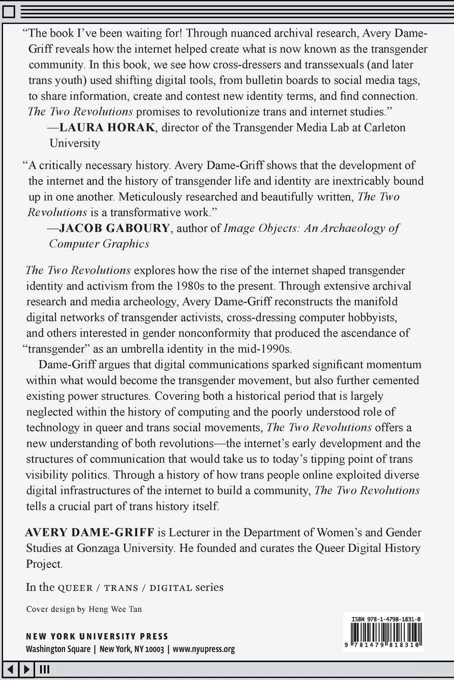 Rückseite: 9781479818310 | The Two Revolutions | A History of the Transgender Internet | Buch