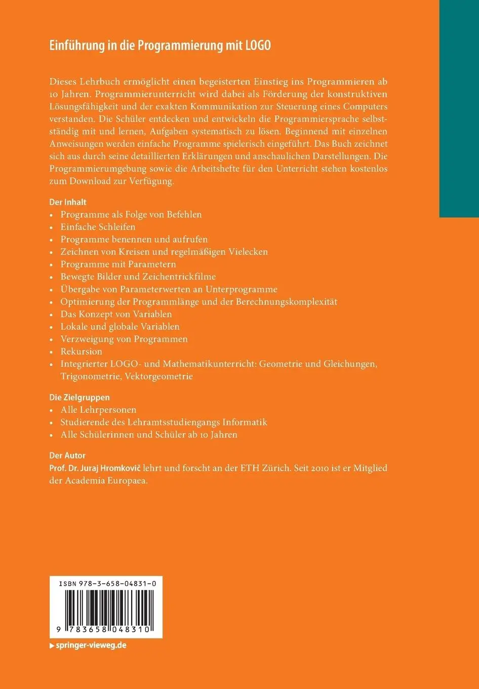 Rückseite: 9783658048310 | Einführung in die Programmierung mit LOGO | Juraj Hromkovi¿ | Buch