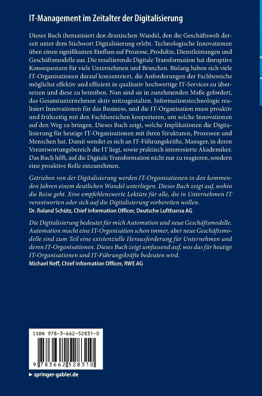 Rückseite: 9783662528310 | IT-Management im Zeitalter der Digitalisierung | Ahlemann (u. a.)