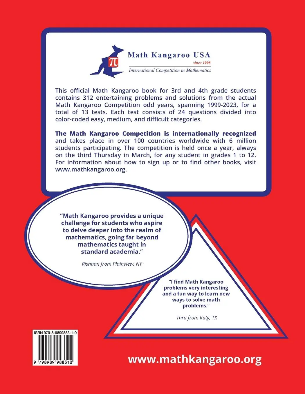 Rückseite: 9798989988310 | Math Kangaroo Problems and Solutions - Grades 3 &amp; 4 - Odd Years | Usa