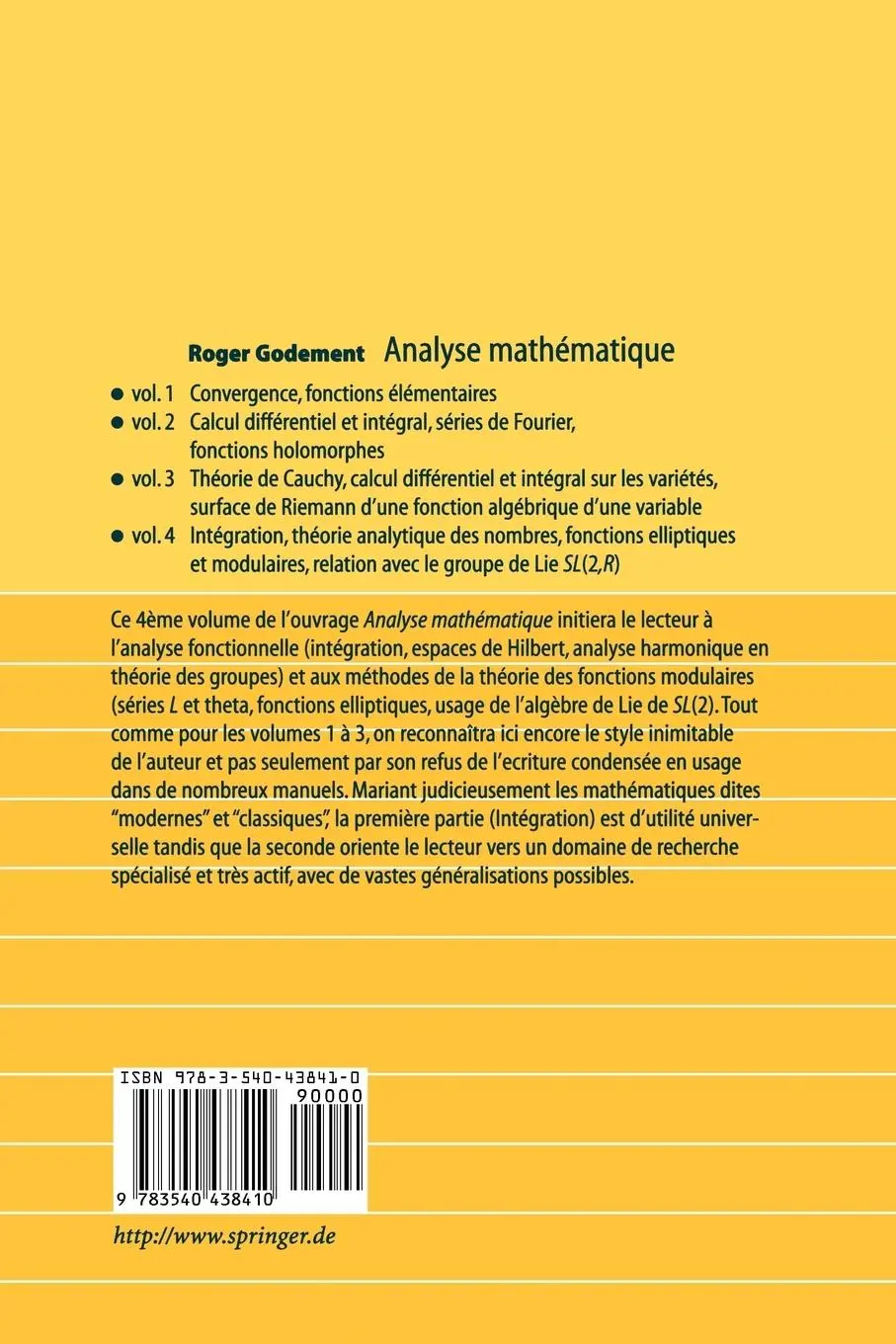 Rückseite: 9783540438410 | Analyse mathématique IV | Roger Godement | Taschenbuch | xii | 2003