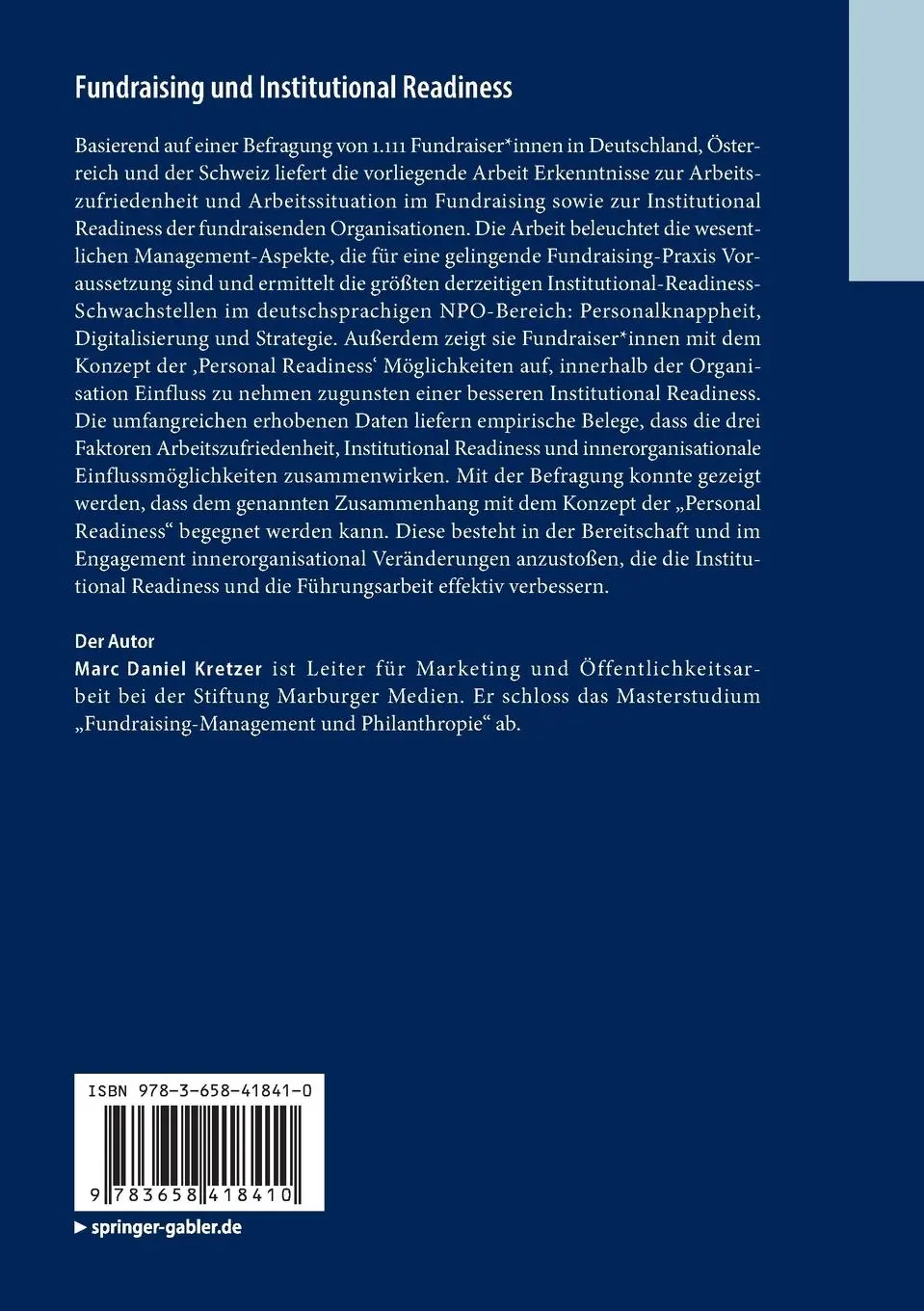 Rückseite: 9783658418410 | Fundraising und Institutional Readiness | Marc Daniel Kretzer | Buch