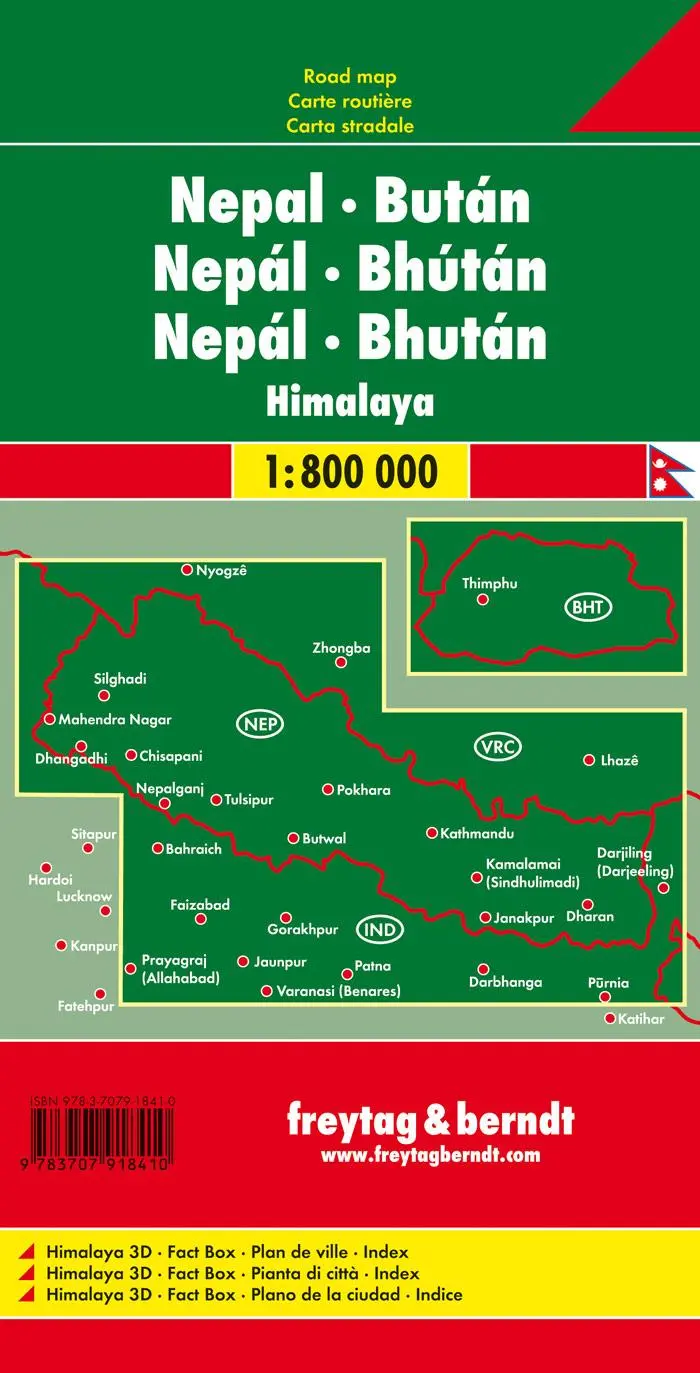 Rückseite: 9783707918410 | Nepal - Bhutan, Autokarte 1:800.000 LZ bis 2023 | KG | (Land-)Karte
