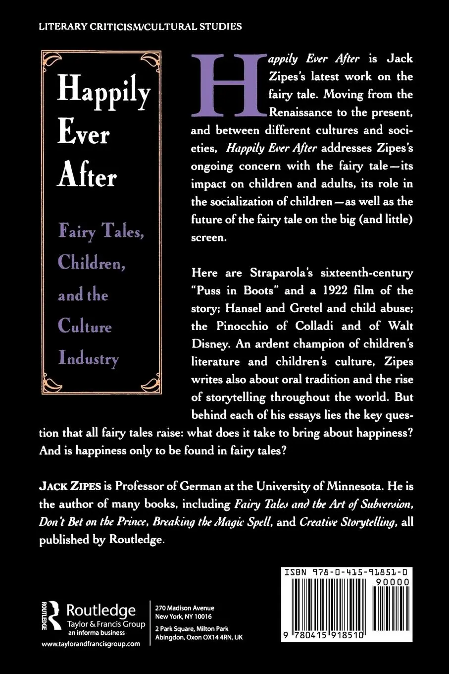 Rückseite: 9780415918510 | Happily Ever After | Fairy Tales, Children, and the Culture Industry