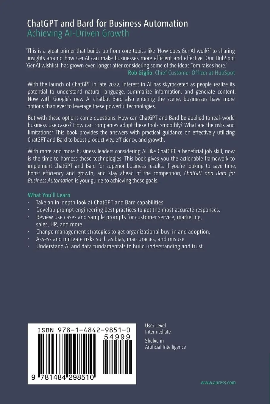 Rückseite: 9781484298510 | ChatGPT and Bard for Business Automation | Achieving AI-Driven Growth