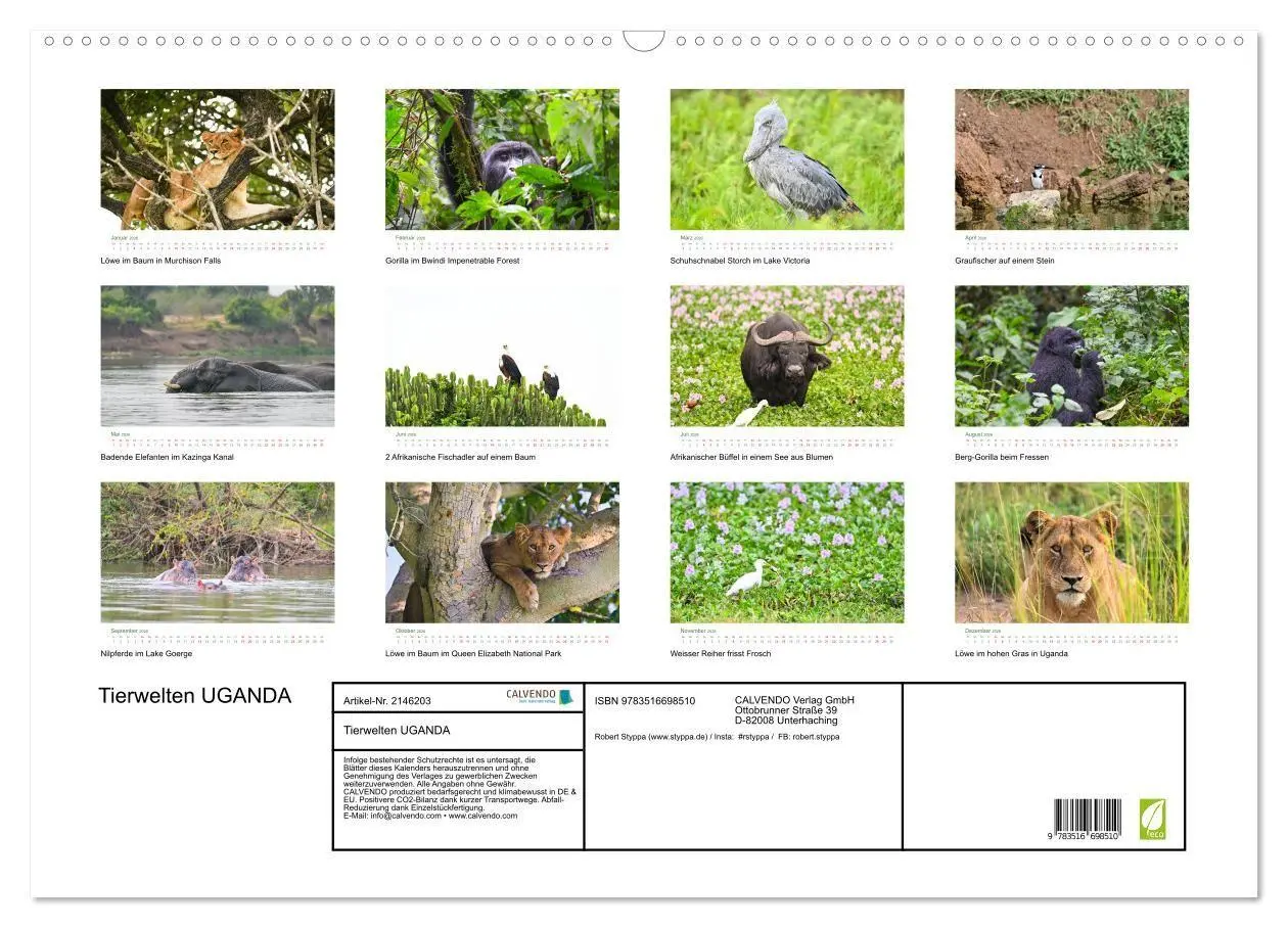 Bild: 9783516698510 | Tierwelten UGANDA (Wandkalender 2026 DIN A2 quer), CALVENDO...